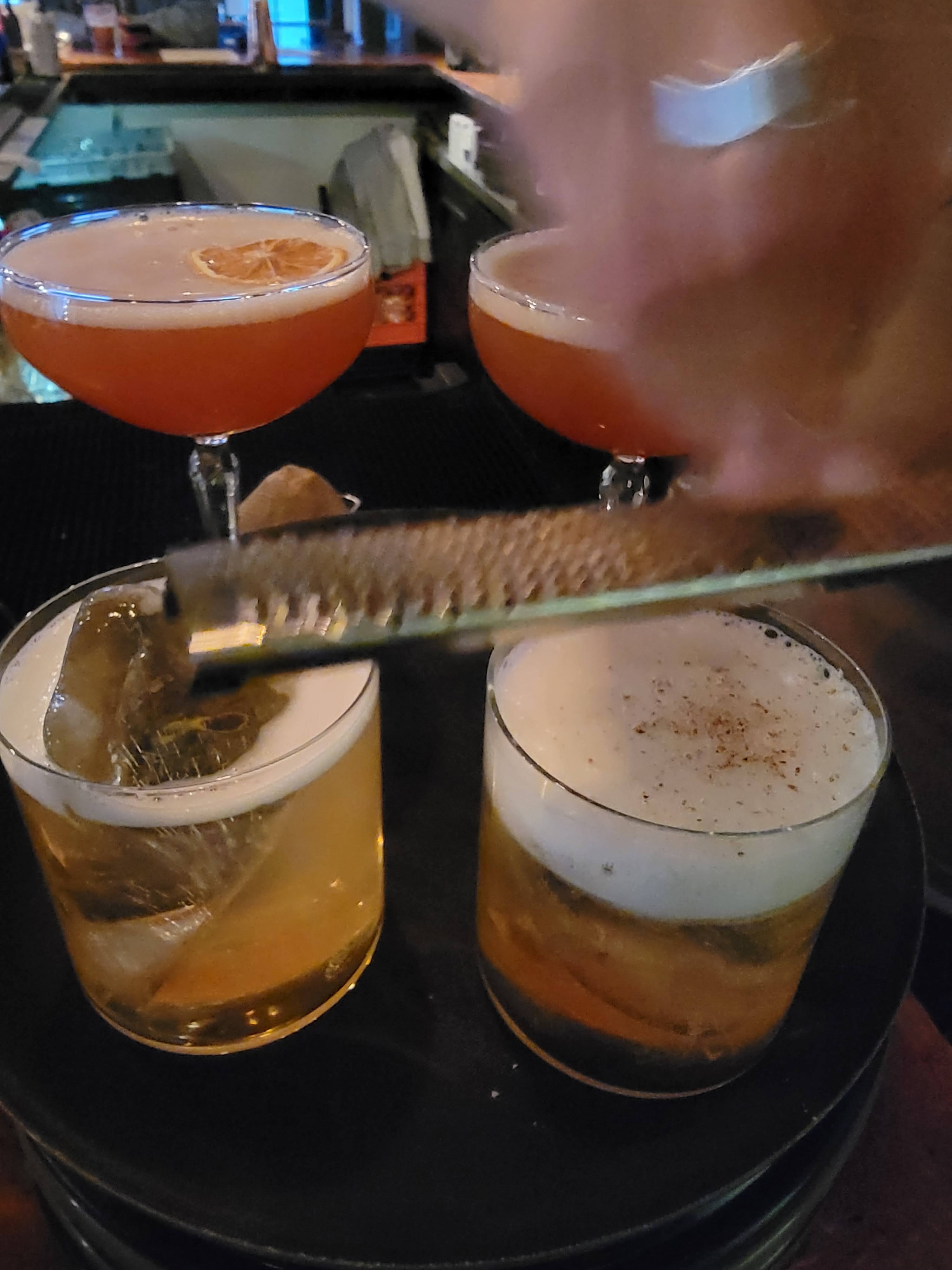 A finished drink in warm evening light