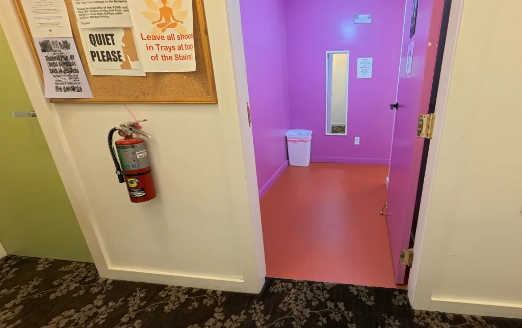 Entrance to the restroom near the second-floor jiu-jitsu studio